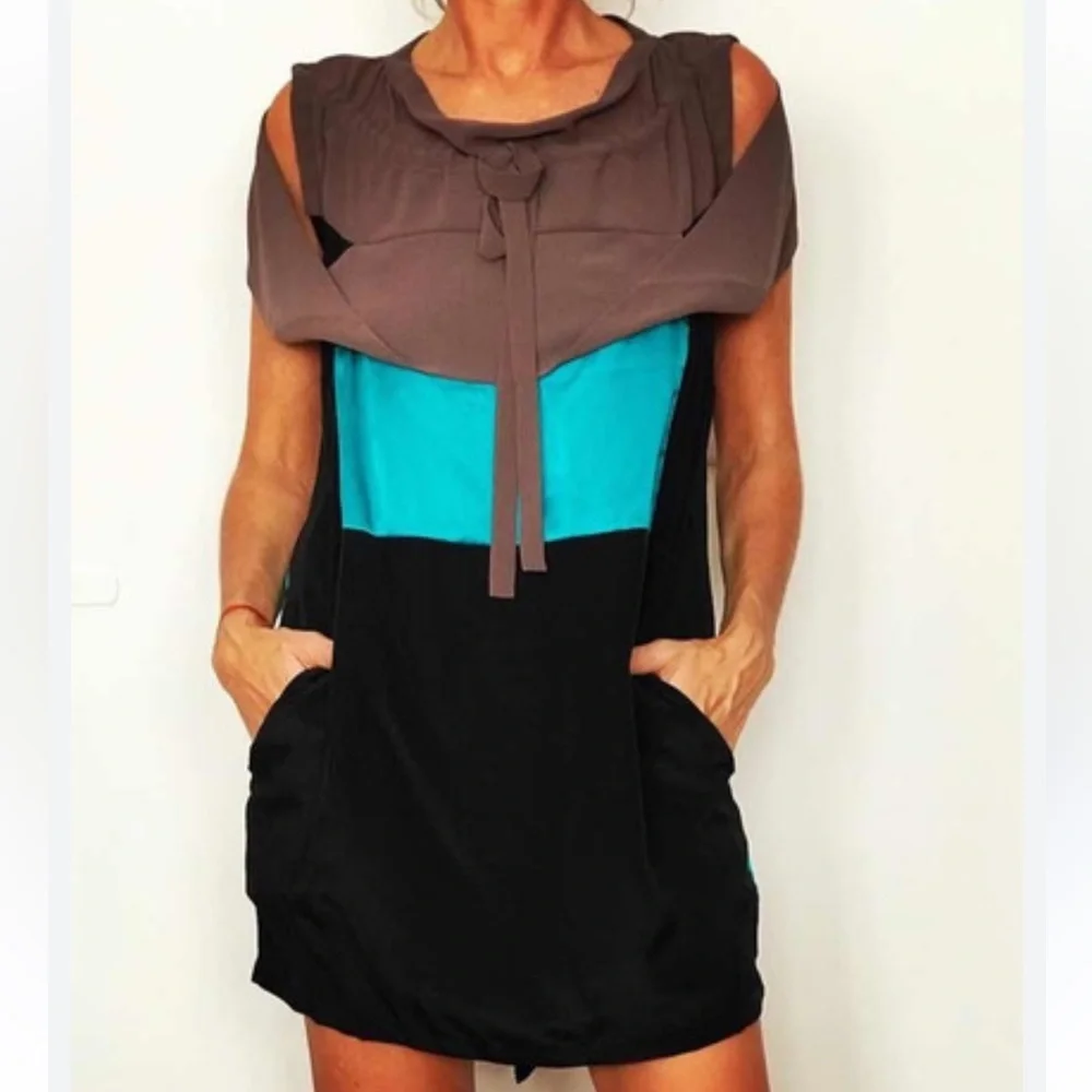 Garza Lobos Color Block Silk Runway Dress Size 36 - Picture 8 of 9
